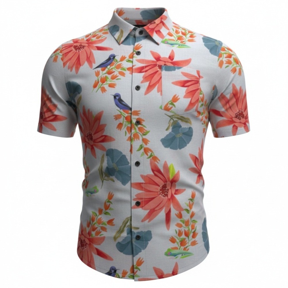 Roark Sierra Madre Journey Shirt Mens XL X-Large Floral Bird Print‎ Short Sleeve